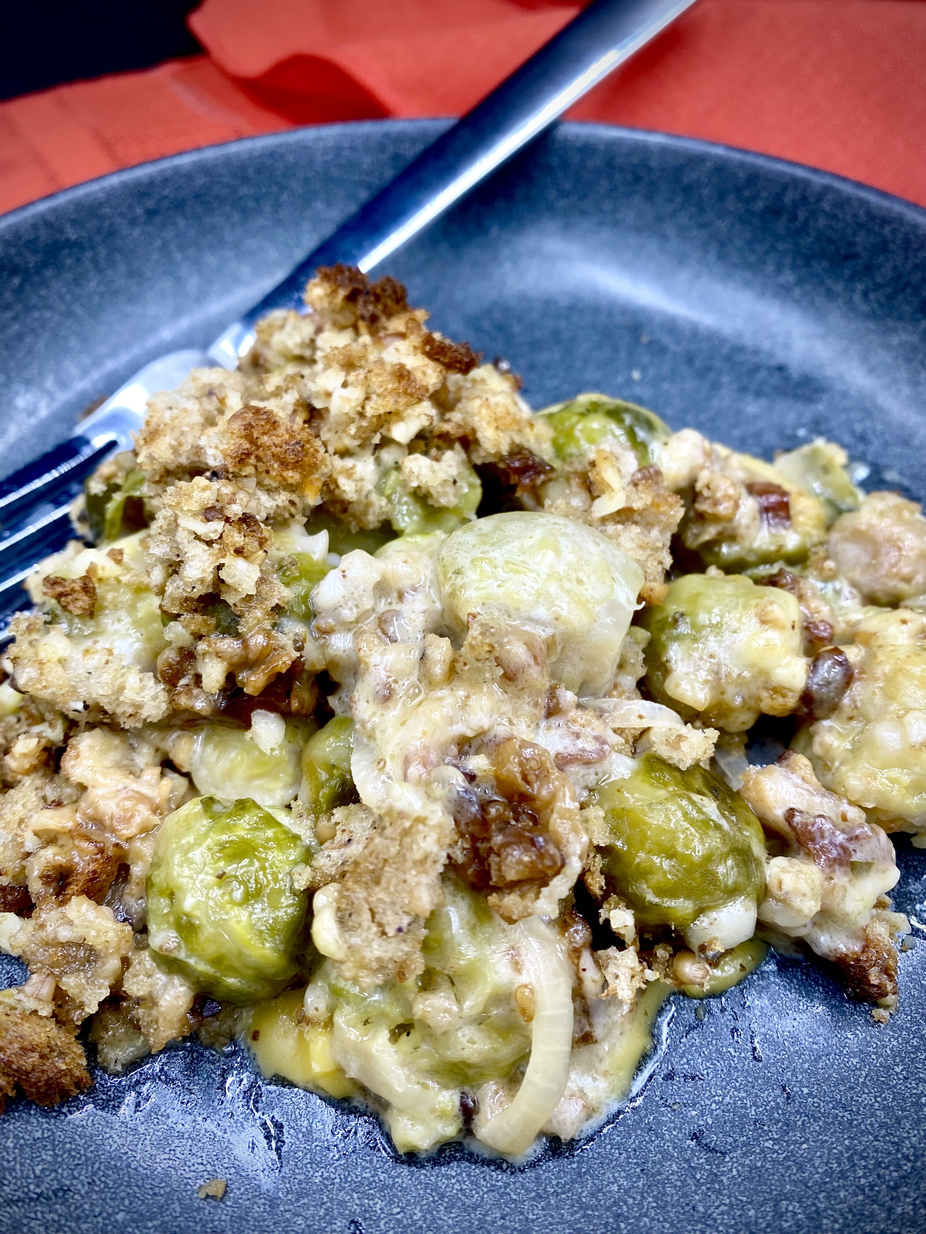 Closeup shot of creamy brussels sprouts